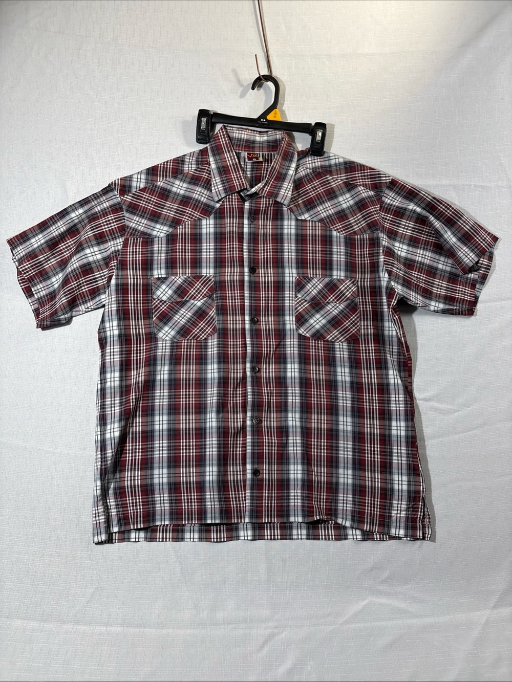 Vin’s Men's Short-Sleeve Western Plaid Button-Up Shirt - Red/Black/White